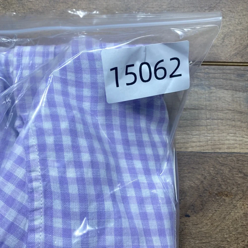 Banana Republic Shirt Mens XL Purple Gingham Linen Camden Fit Short Sleeve